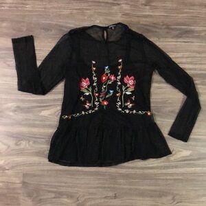 Hannah Embroidered Mesh Long Sleeve Top